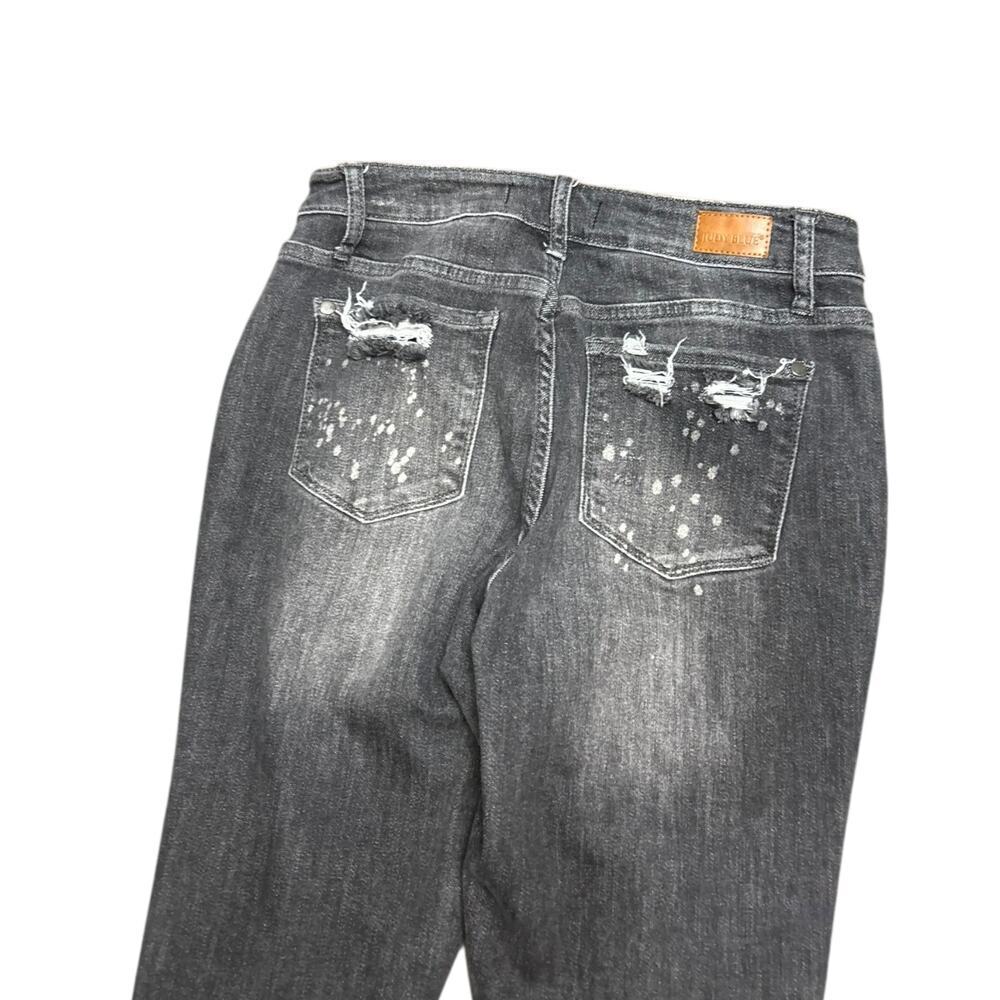 Judy Blue Boyfriend Fit Black Gray Distressed Jeans Stretch Mid Rise Denim 7/28 - Picture 6 of 8